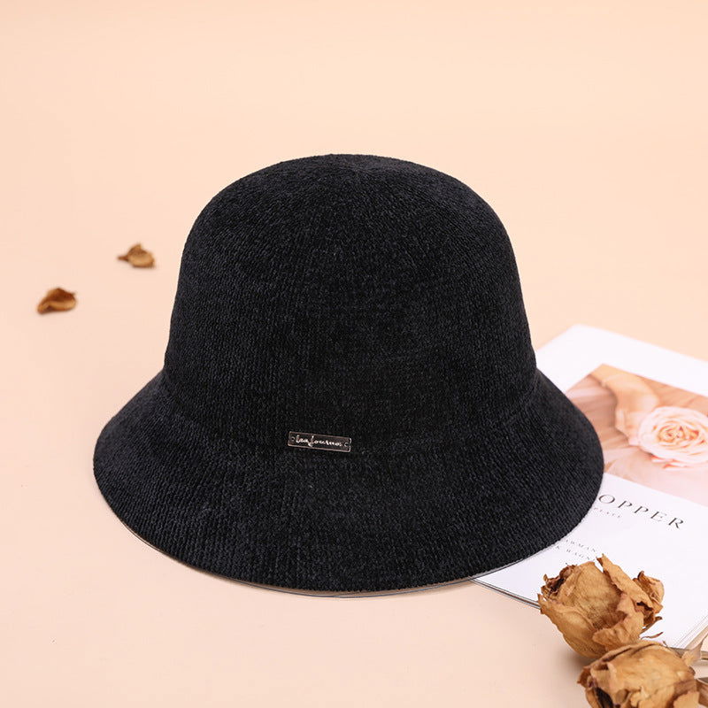 Chapeau seau en chenille pour enfants, chapeau tricoté en forme de dôme simple et élégant 