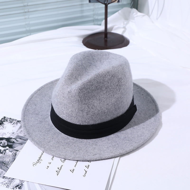 Britischer Jazzhut, flache Krempe, Wollfilzhut, große Krempe, einfacher Unisex-Hut 
