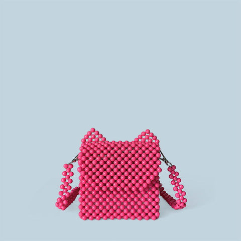 Petit sac à oreilles de chat fait à la main avec perles, joli petit sac à bandoulière de couleur unie 