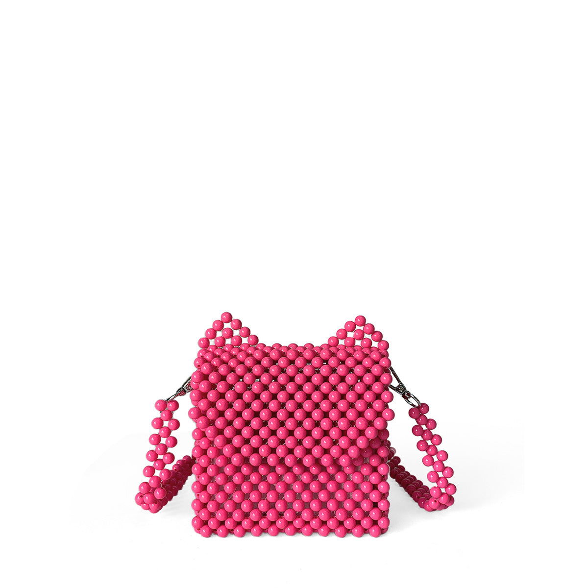 Petit sac à oreilles de chat fait à la main avec perles, joli petit sac à bandoulière de couleur unie 
