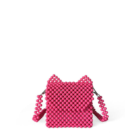 Petit sac à oreilles de chat fait à la main avec perles, joli petit sac à bandoulière de couleur unie 