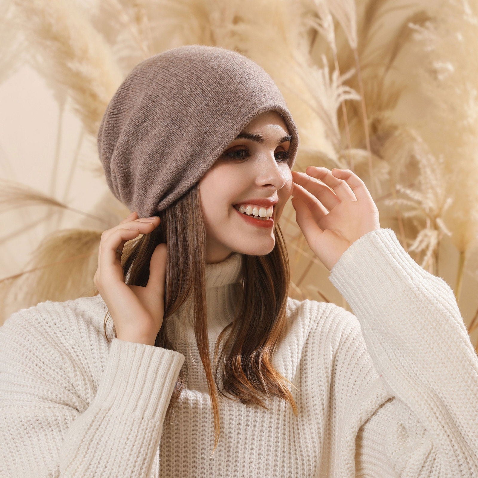Mütze, warmer Ohrenschutz, großer Kopfumfang, Beanie-Mütze, gestrickte Wollärmelkappe 