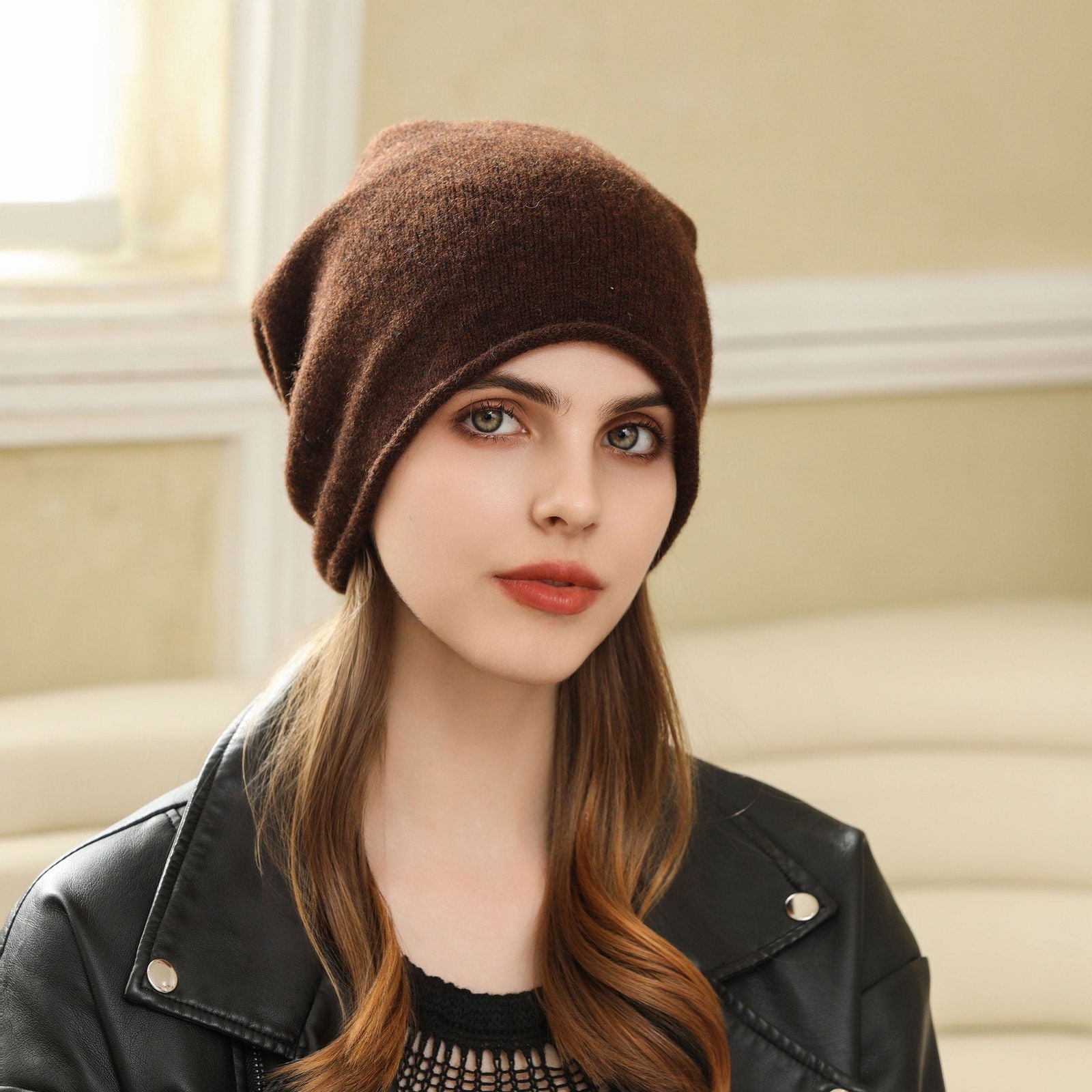 Mütze, warmer Ohrenschutz, großer Kopfumfang, Beanie-Mütze, gestrickte Wollärmelkappe 