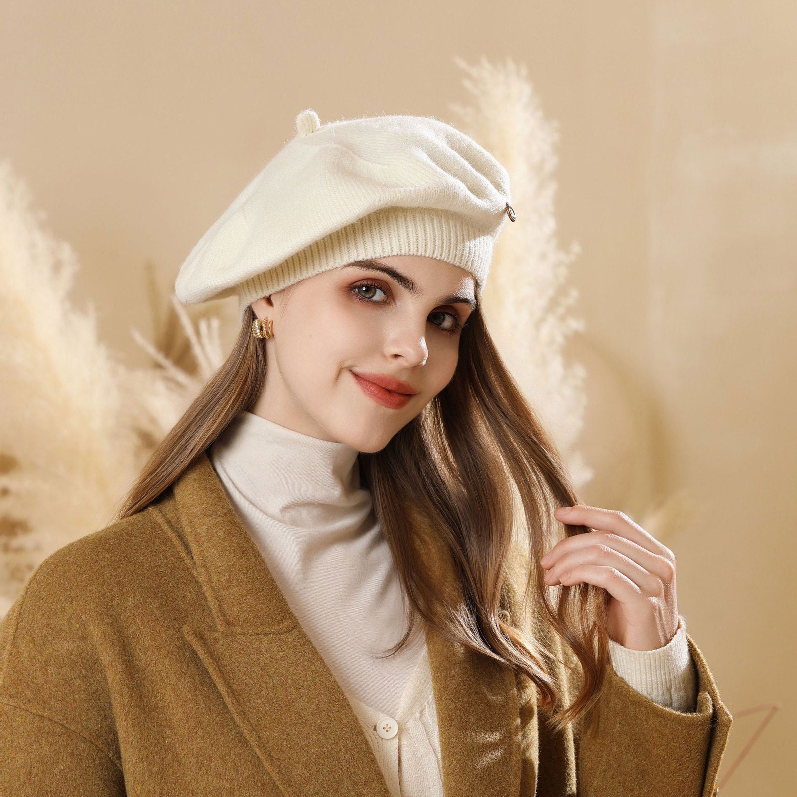 Béret tricoté coréen artistique rétro grande circonférence de la tête montrer le visage petit peintre nuage chapeau 