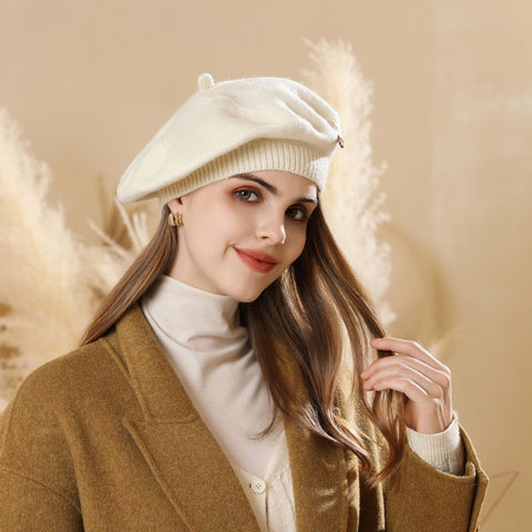 Béret tricoté coréen artistique rétro grande circonférence de la tête montrer le visage petit peintre nuage chapeau 