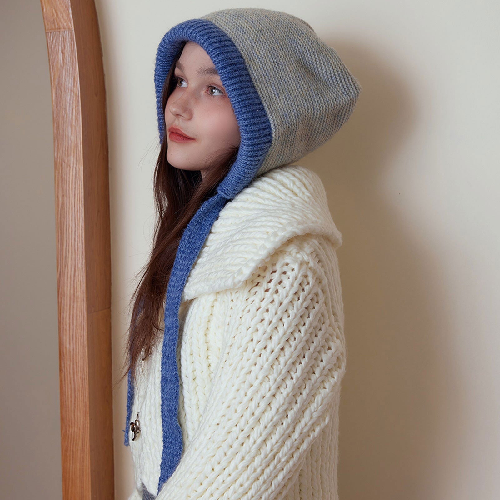 Bonnet en laine avec cache-oreilles et sens de l'atmosphère coréenne, bonnet en tricot gluant doux et chaud avec cordon de serrage 