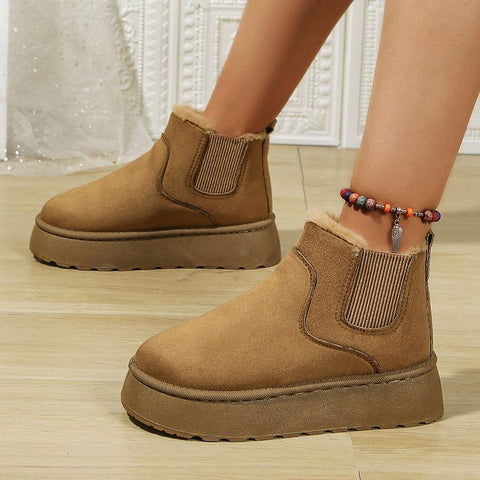 Bottes de neige à plateforme Chaussures en coton Doublure brossée Bout rond Bottes en coton à enfiler 