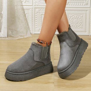 Bottes de neige à plateforme Chaussures en coton Doublure brossée Bout rond Bottes en coton à enfiler 