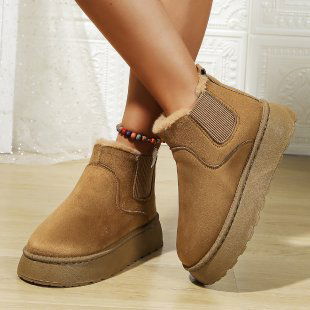 Bottes de neige à plateforme Chaussures en coton Doublure brossée Bout rond Bottes en coton à enfiler 