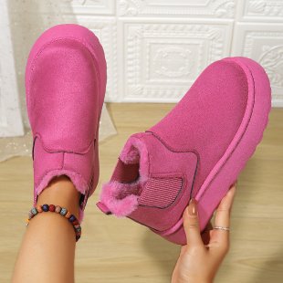 Bottes de neige à plateforme Chaussures en coton Doublure brossée Bout rond Bottes en coton à enfiler 