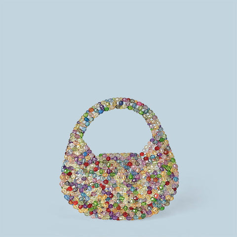 Light Luxury Advanced Texture Handmade Beaded Mini Beads Bag Shiny Crystal Portable Cocktail Bag