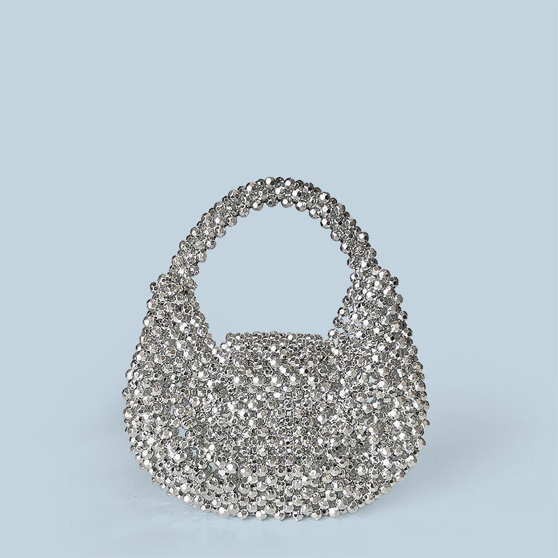 Light Luxury Advanced Texture Handmade Beaded Mini Beads Bag Shiny Crystal Portable Cocktail Bag