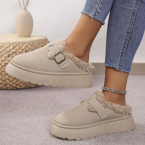 Chaussons en coton thermique à boucle en peluche à fond épais Chaussures décontractées 