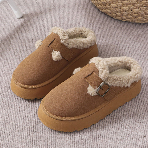 Chaussons en coton thermique à boucle en peluche à fond épais Chaussures décontractées 