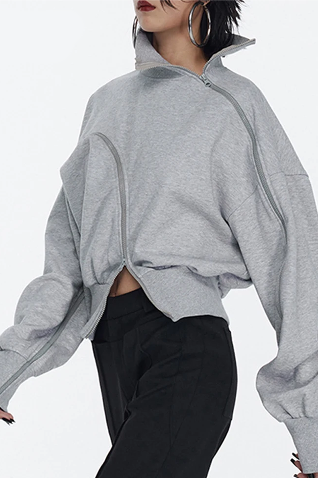 Edgy Off Shoulders Sweatshirt With Zippers