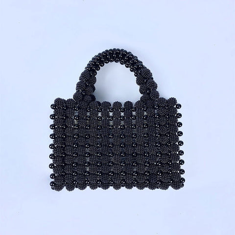Elegante kleine quadratische Tasche aus Wachsbeere mit Perlen 