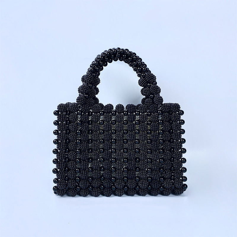 Elegante kleine quadratische Tasche aus Wachsbeere mit Perlen 
