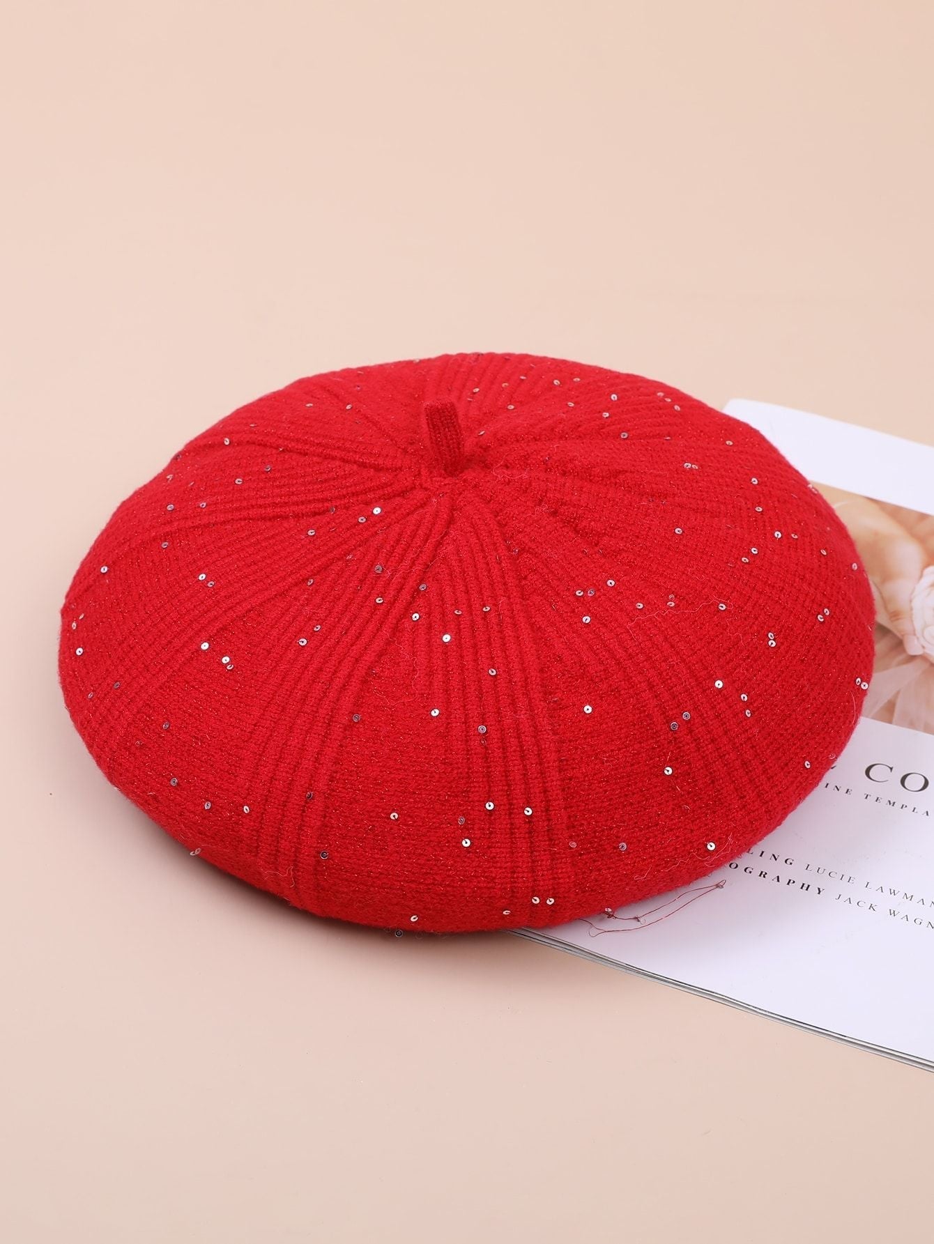 Béret en laine doublé polaire pour femme, bonnet tricoté, couleur unie 