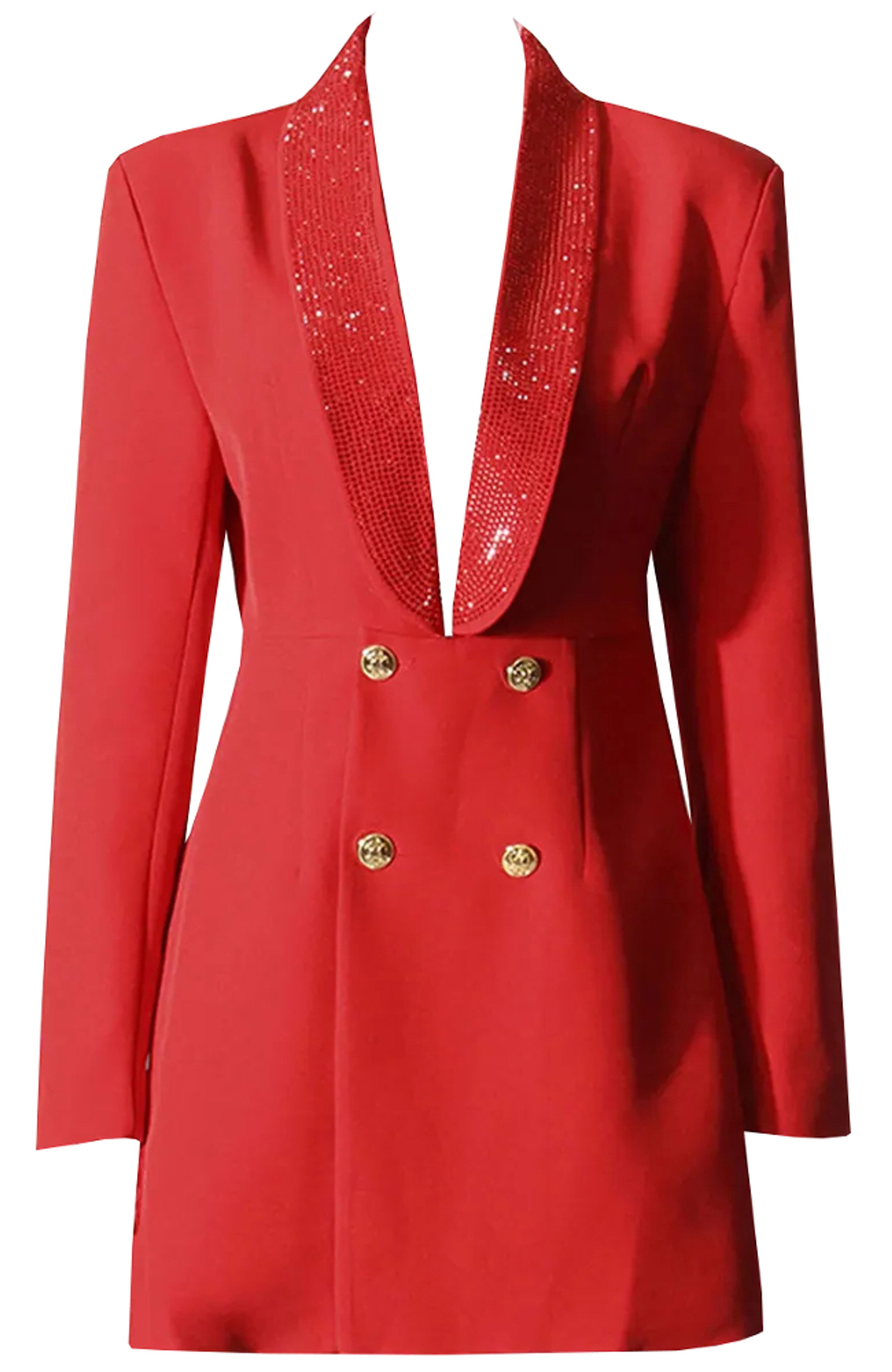 Embellished Backless Blazer Dress - Red