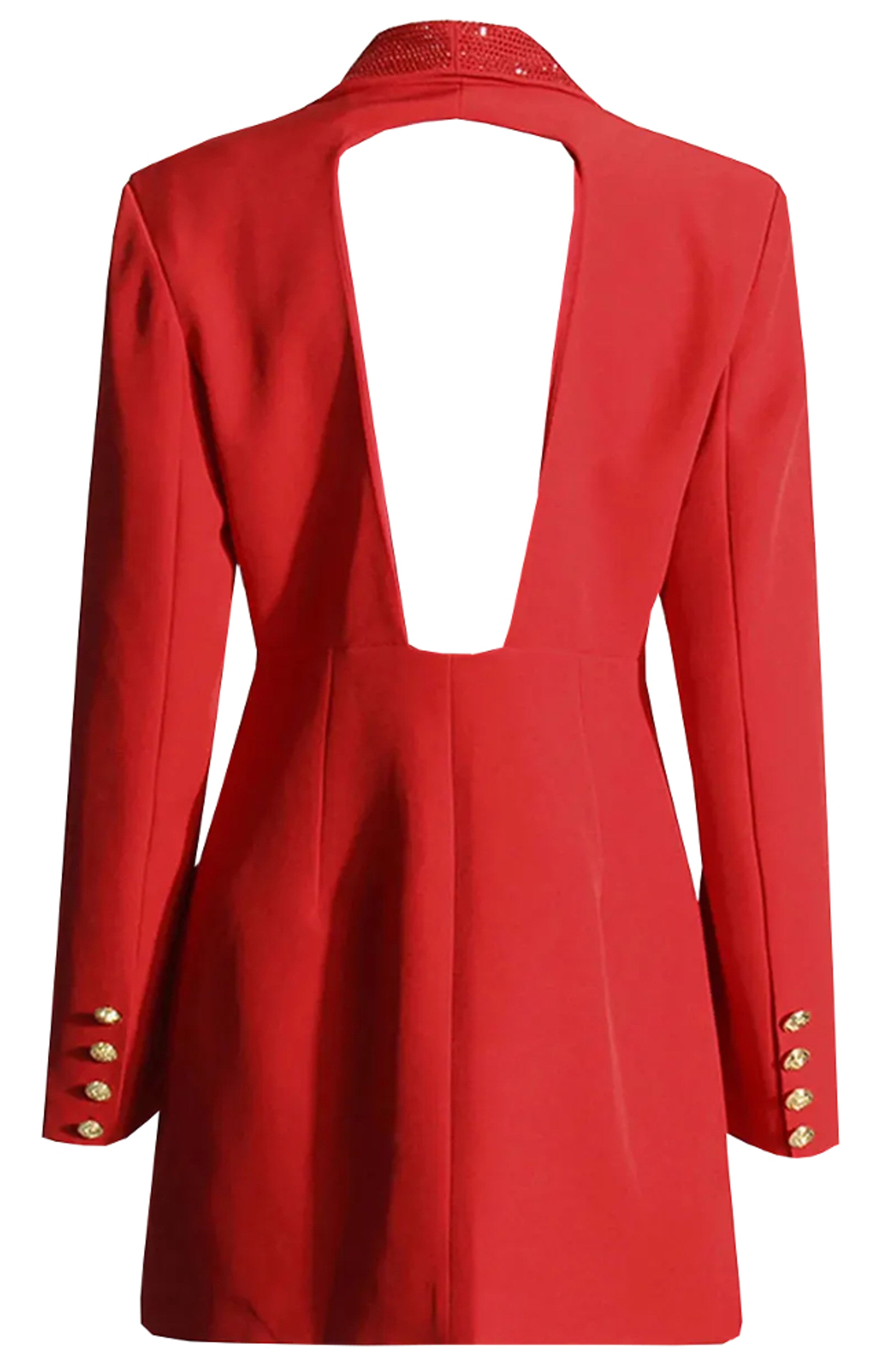 Embellished Backless Blazer Dress - Red