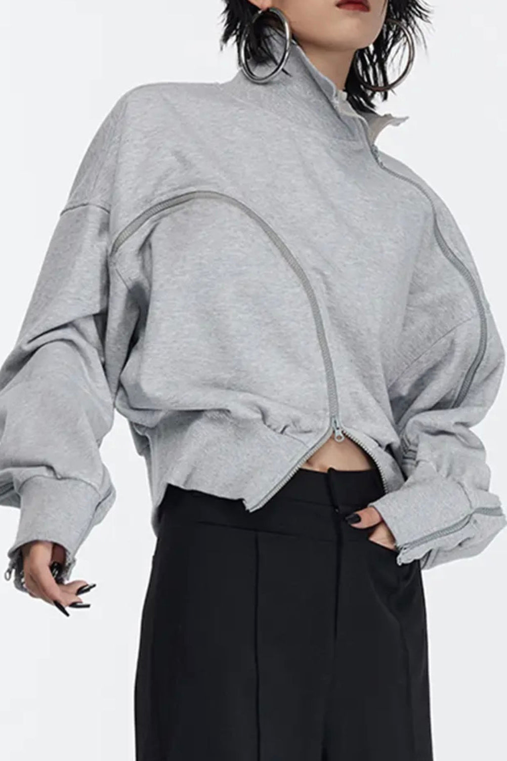 Edgy Off Shoulders Sweatshirt With Zippers