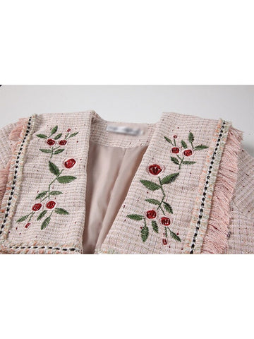 The Cherry Langärmlige Strickjacke mit Stickerei