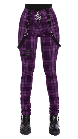 High Waist Plaid Joggers With Chain