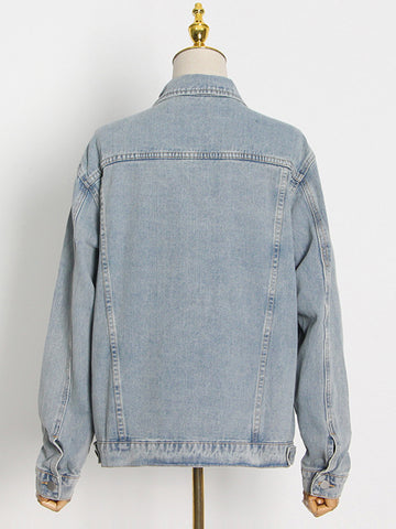 Lapel Long Sleeve Buttoned Denim Jacket