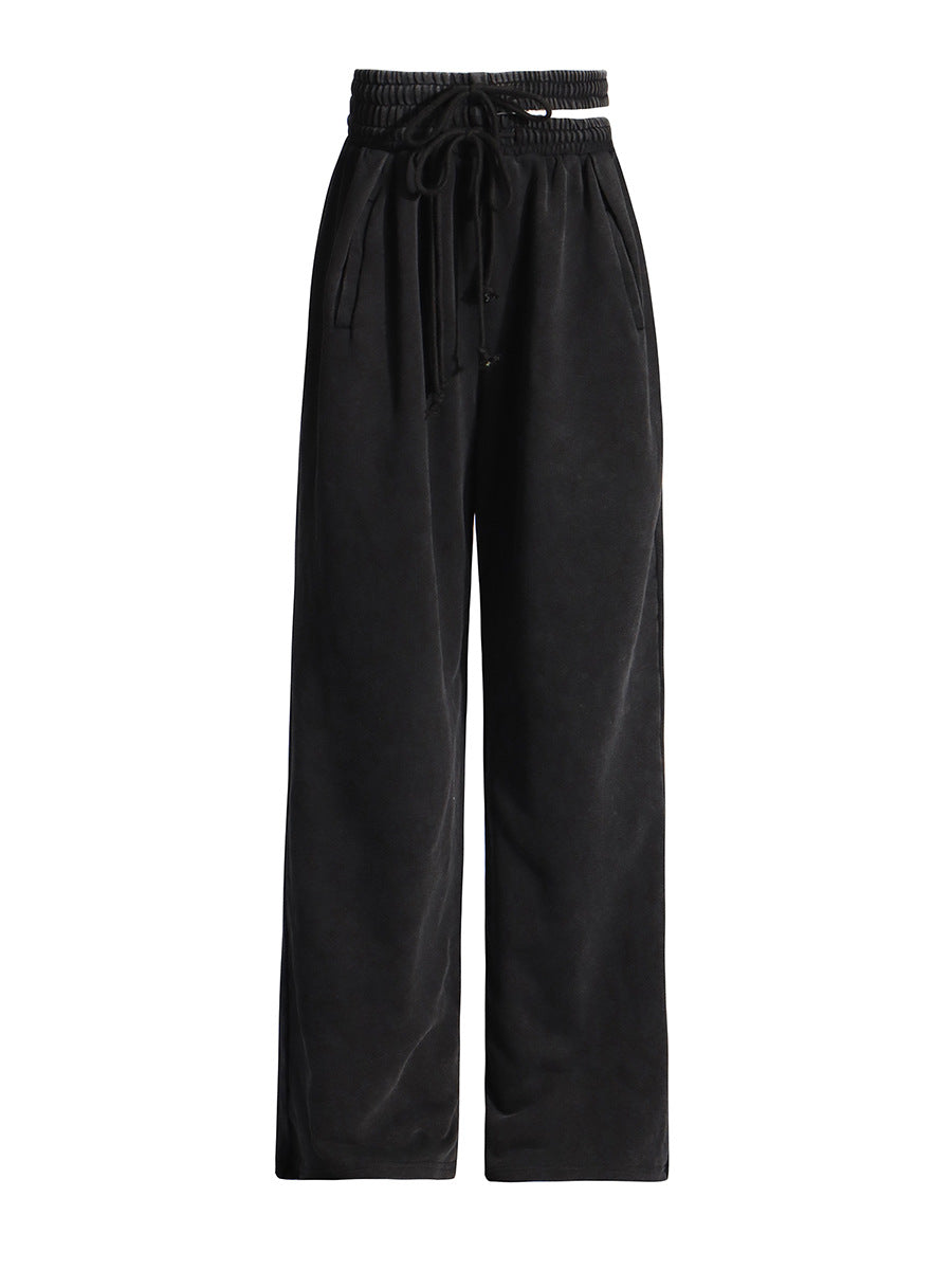 Asymmetrical Cut Out Elastic-Waist Wide-Leg Track Pants