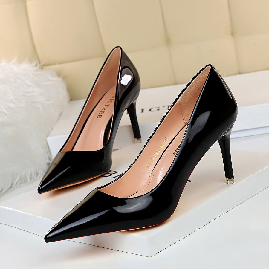 Metal Heel High Heel Low Cut Pointed Toe Nightclubs Thinner High Heels Thin Shoes