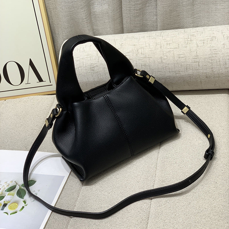 French Niche Boling Cloud Bag Lychee Pattern Soft Leather All Match Open Handbag One-Shoulder Crossboby Bag