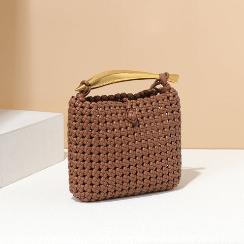 Sac à sardines tissé creux découpé à la main petit sac carré sac messager de couleur contrastée de conception tissée industrielle lourde 