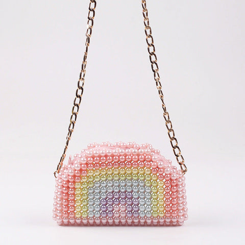 Mini sac à chaîne pour écouteurs avec perles arc-en-ciel, sac fait main en perles, pochette élégante à bandoulière texturée en perles 