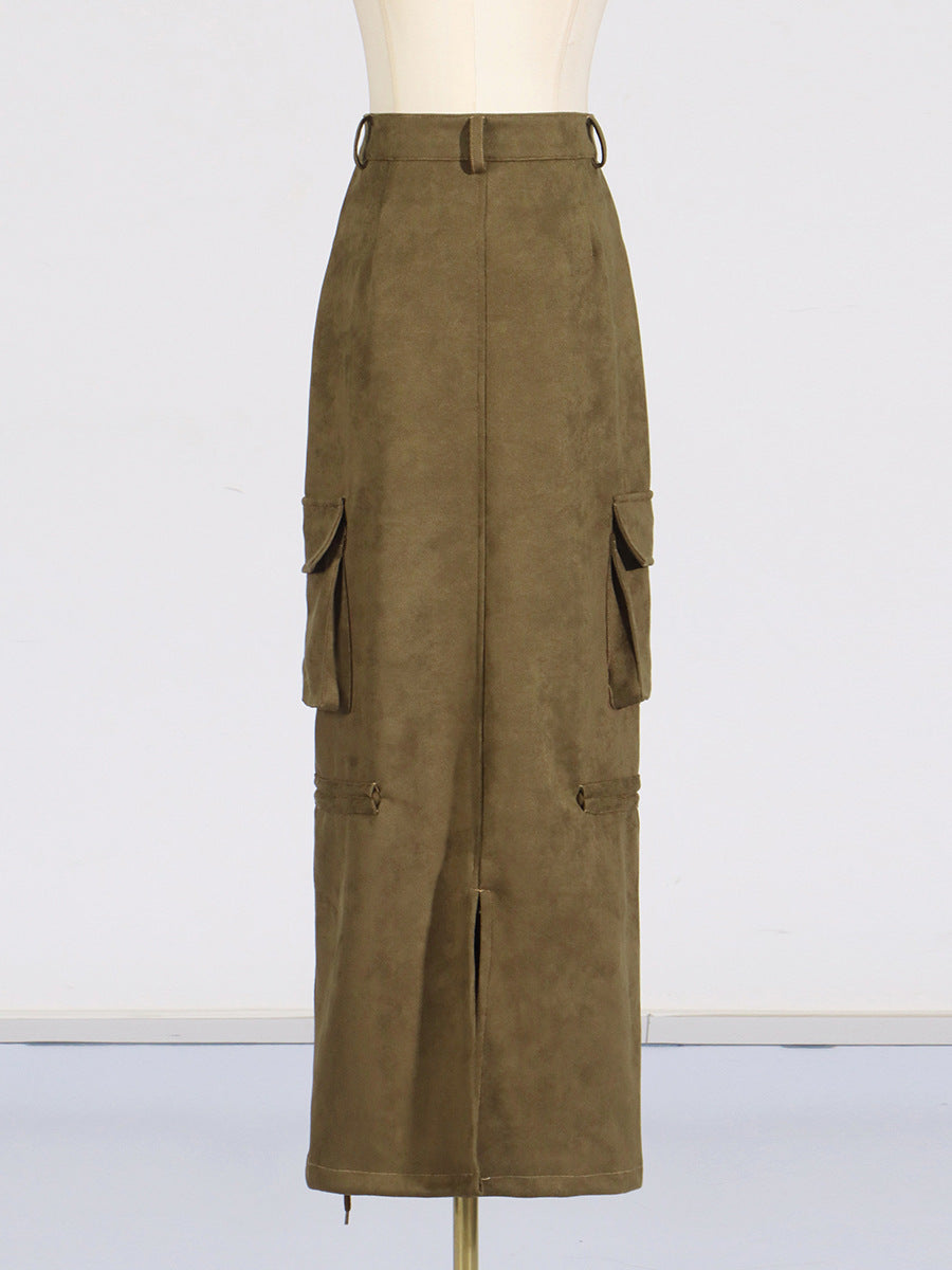 Patchwork Hollow Out Stand Collar Jackets+Cargo Maxi Skirt