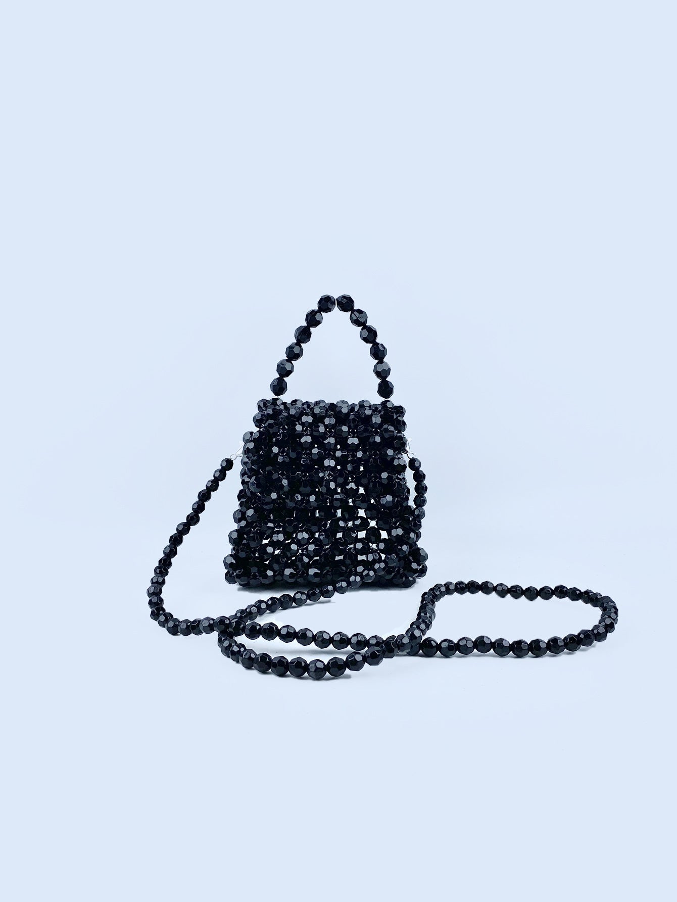 Petit sac à main bandoulière en perles noires Sac rétro fait main en perles pour célébrités sur Internet 