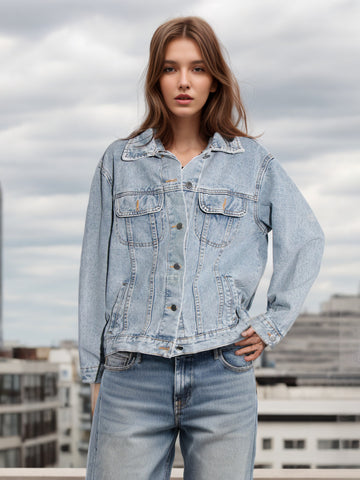 Lapel Long Sleeve Buttoned Denim Jacket