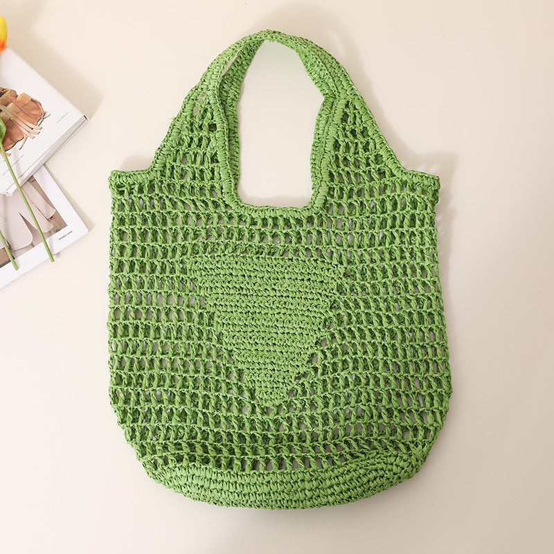 Large Capacity Hollow Out Cutout Straw Bag Fresh Candy Color One Shoulder Tote Portable Beach Bag