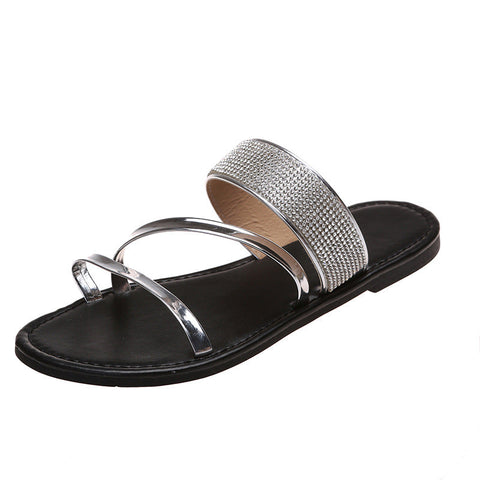 Chaussons à une bride en strass avec surface brillante Chaussons Chaussons de plage plats 
