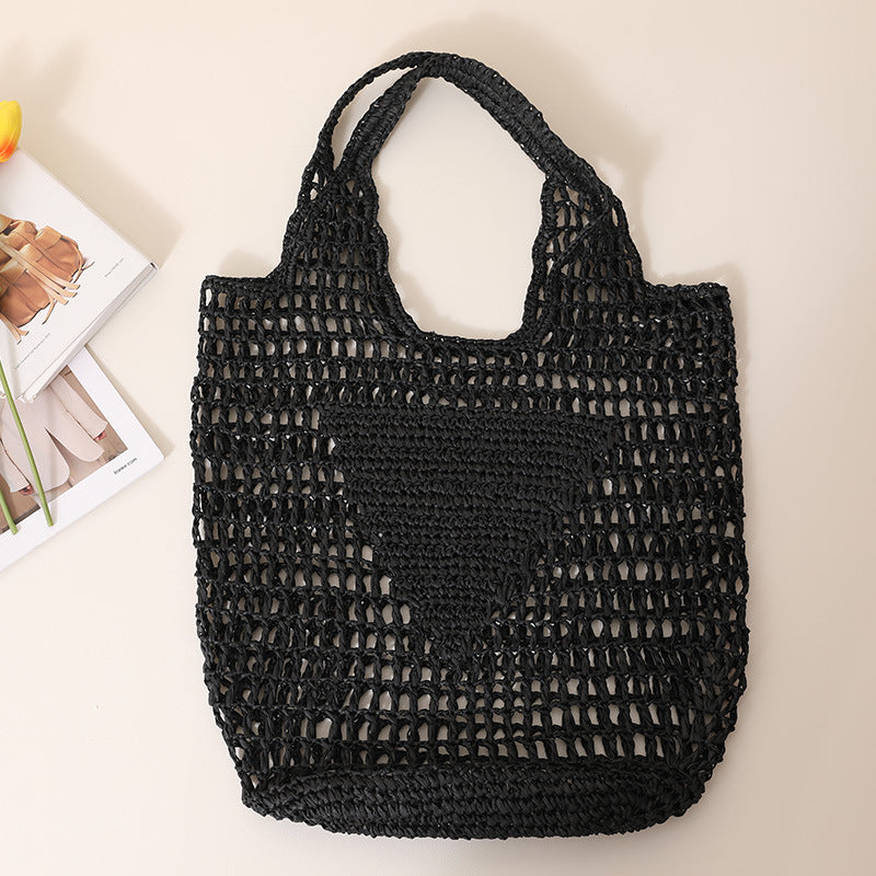 Large Capacity Hollow Out Cutout Straw Bag Fresh Candy Color One Shoulder Tote Portable Beach Bag