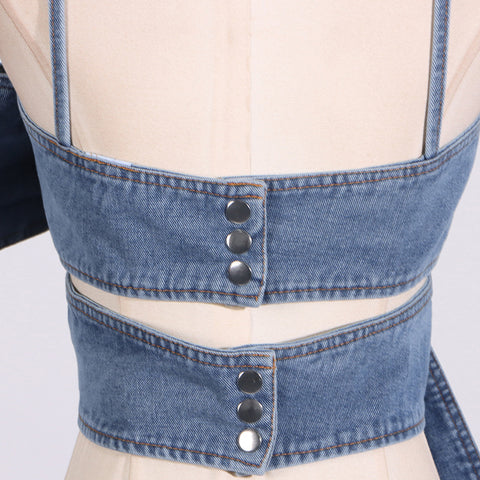 Kurzes Denim-Top mit Schleifendetail