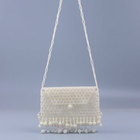 Pearl Hollowed out Small Bayberry Tassel Messenger Bag DIY Beaded Shoulder Bag Dinner Party Bridal Bag