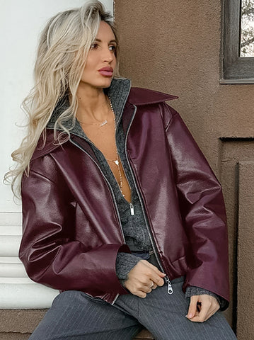 Faux Leather Zipper Jacket