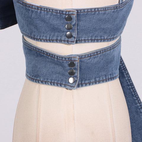 Kurzes Denim-Top mit Schleifendetail