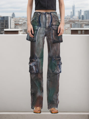 High Rise Gradient Straight Leg Cargo Jeans