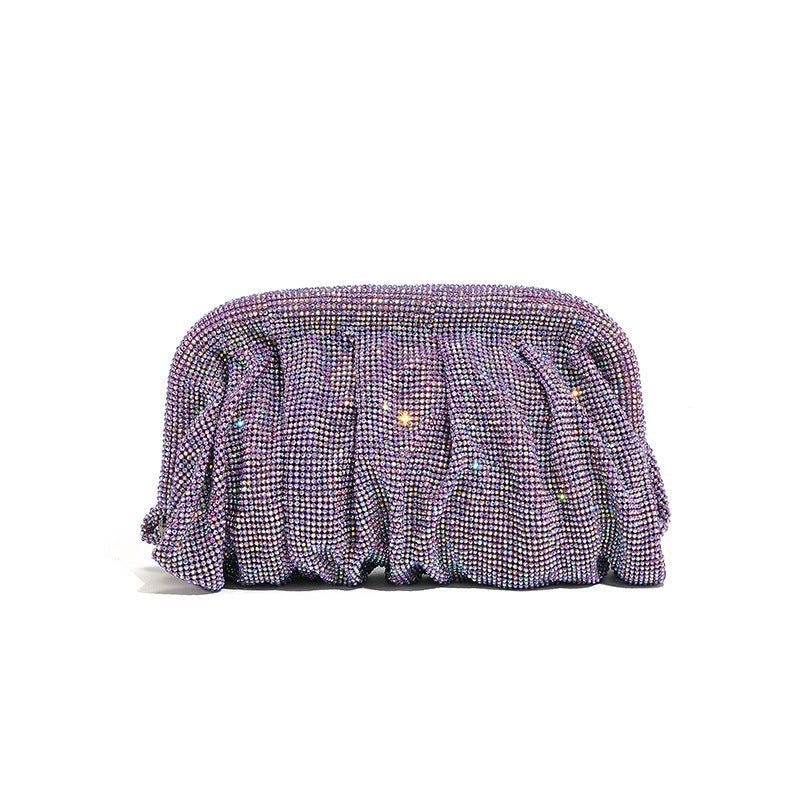 Hochwertige, von Hand mit Diamanten besetzte Clutch mit plissierter Kette und Strasssteinen sowie Wolkenclip, Dinner-Tasche, Umhängetasche mit einer Schulter 