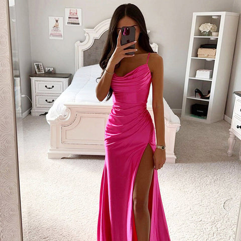 Lola High Slit Satin Dress