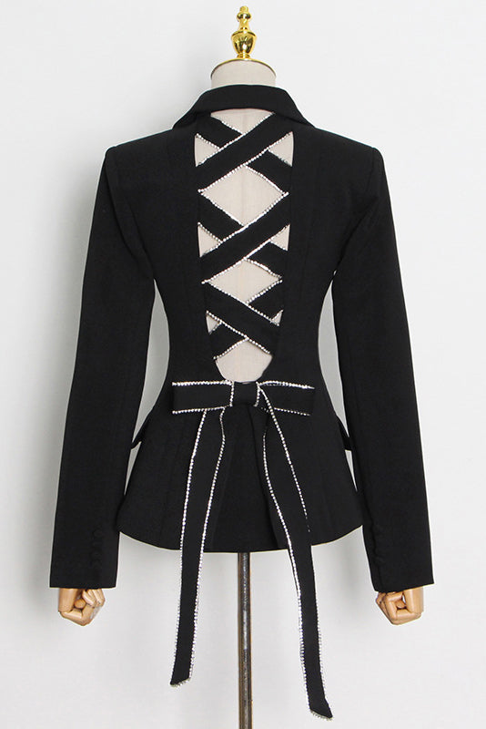 Cross-Back Bow-Embellished Slim-Fit Coat