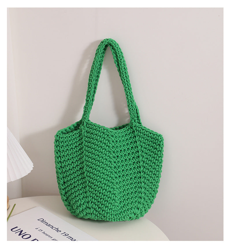 South Korea Vintage Shoulder Cotton Thread Crochet Handbag Straw Bag Vacation Beach Bag