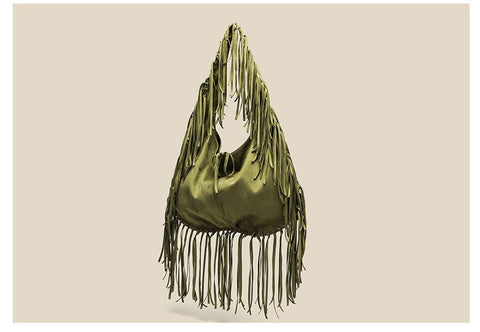 Tassel Large Capacity Tote Crescent Trendy One Shoulder Casual Simple Crossbody Suede Retro Dumpling Bag