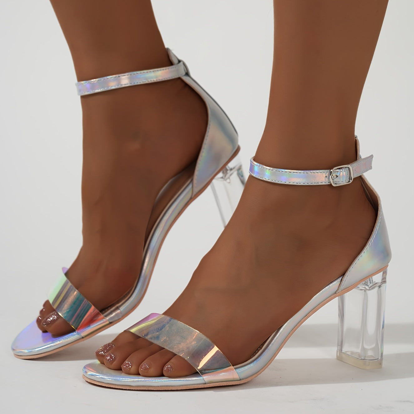 Sandales à talons épais et talons super hauts Fairy One Strap Crystal Belt Buckle Chaussures 